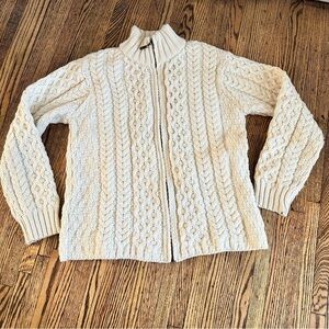 Inis craft 100% Wool Blend Women's Cream Cable Knit Sweater MEDIUM